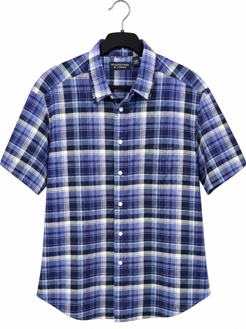 Roundtree & Yorke Blue Plaid Short Sleeve Button-Down Shirt – Men’s Large